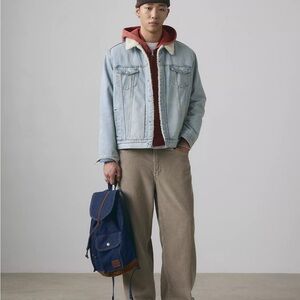 Light Wash Sherpa-Lined Denim Jacket